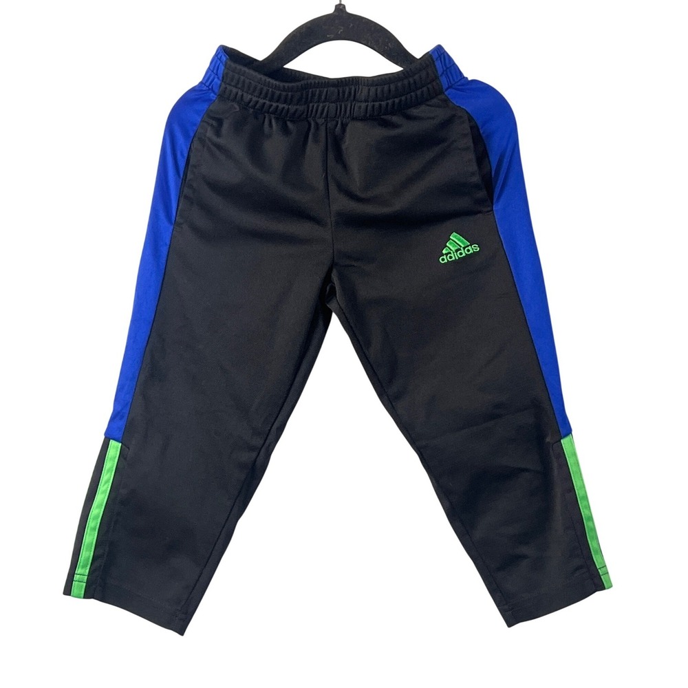 Adidas Boys 3T Track Pants Sweatpants Black Royal Blue Neon Green Sporty Comfort
